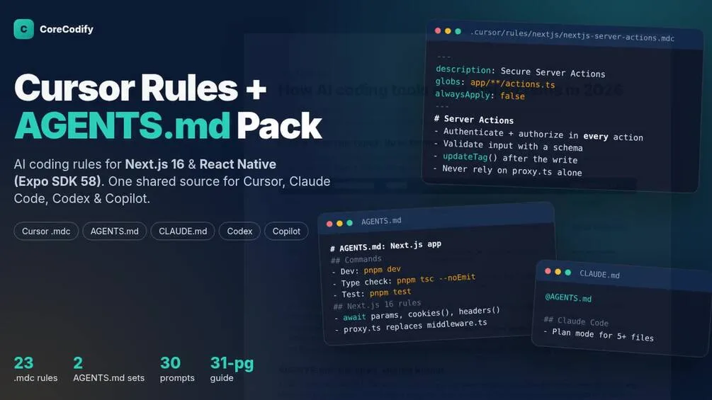 Cursor Rules + AGENTS.md Pack for Next.js 16 & React Native (Expo)